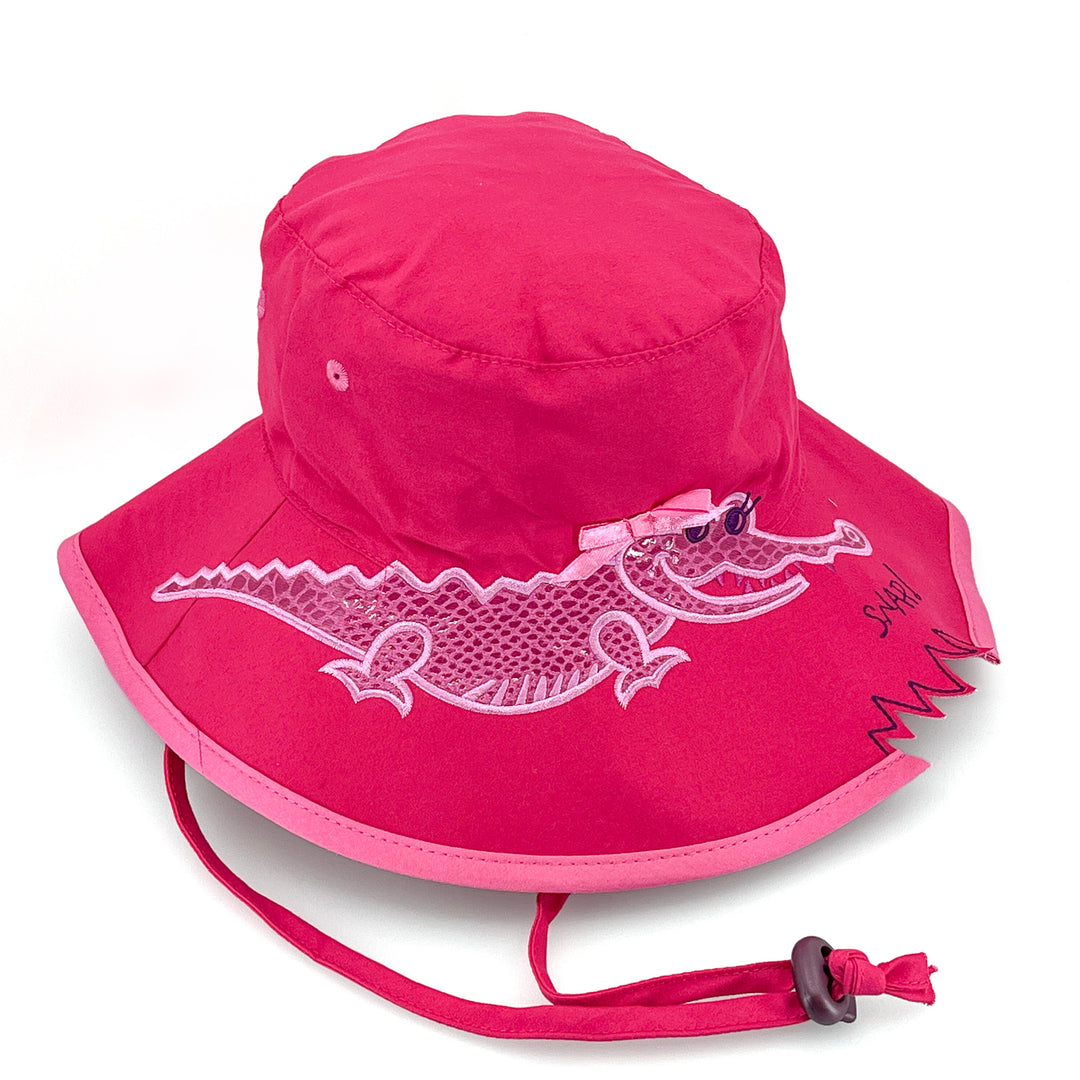 Awesome wide brim hat in Pink Croc shown front‑on with extended brim and crocodile‑print design