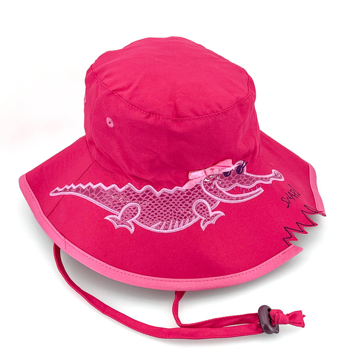 Awesome wide brim hat in Pink Croc shown front‑on with extended brim and crocodile‑print design