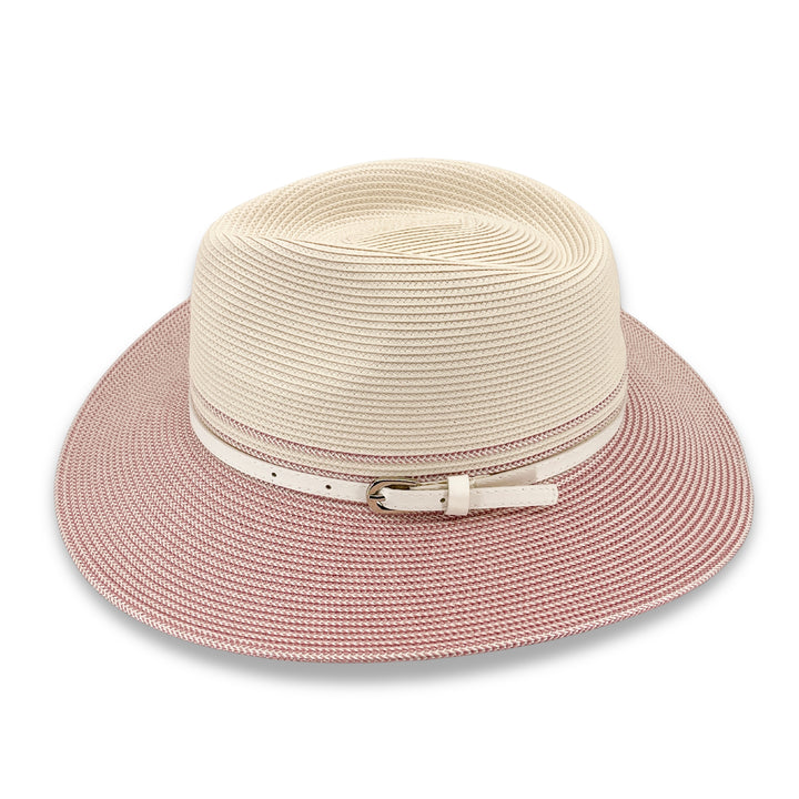 Heritage Town and Country Hat in Ivory/Pink colour, side profile showing wide brim and silhouette