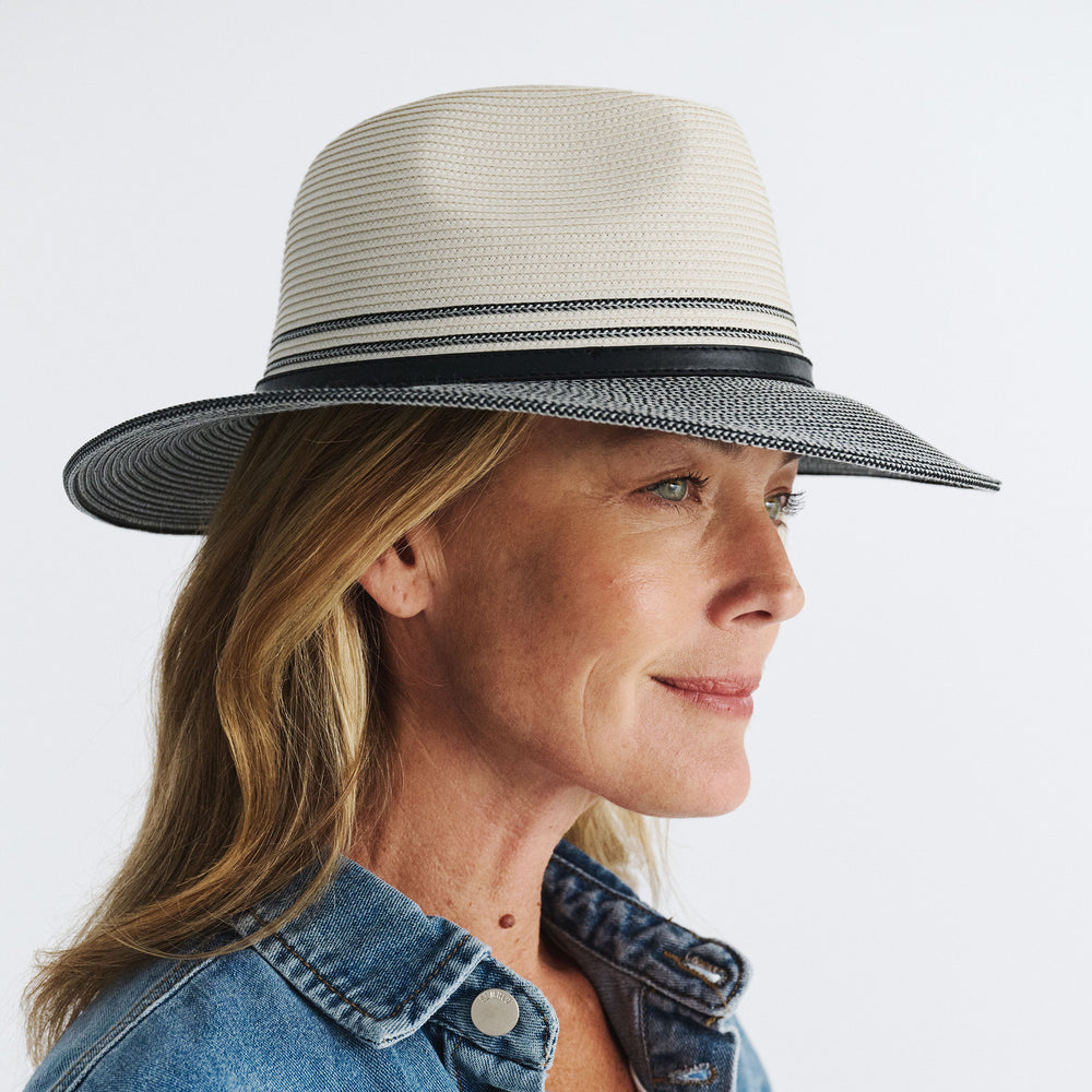 Cancer Council | Heritage Town & Country Hat - Lifestyle Side | Ivory/Black | UPF50+ Protection
