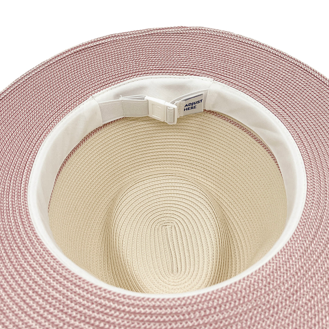 Heritage Town and Country Hat in Ivory/Pink colour, underside of brim showing interior finish, stitching detail, and built-in size adjuster