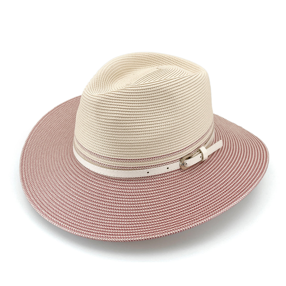 Heritage Town and Country Hat in Ivory/Pink colour, angled product view showing structured crown and wide brim