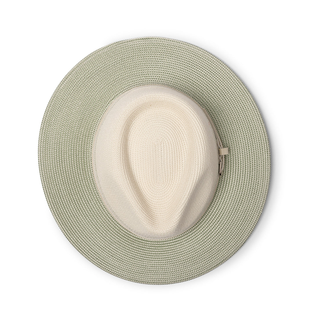 Heritage Town and Country Hat in ivory and sage colour, top view displaying crown shape and material texture