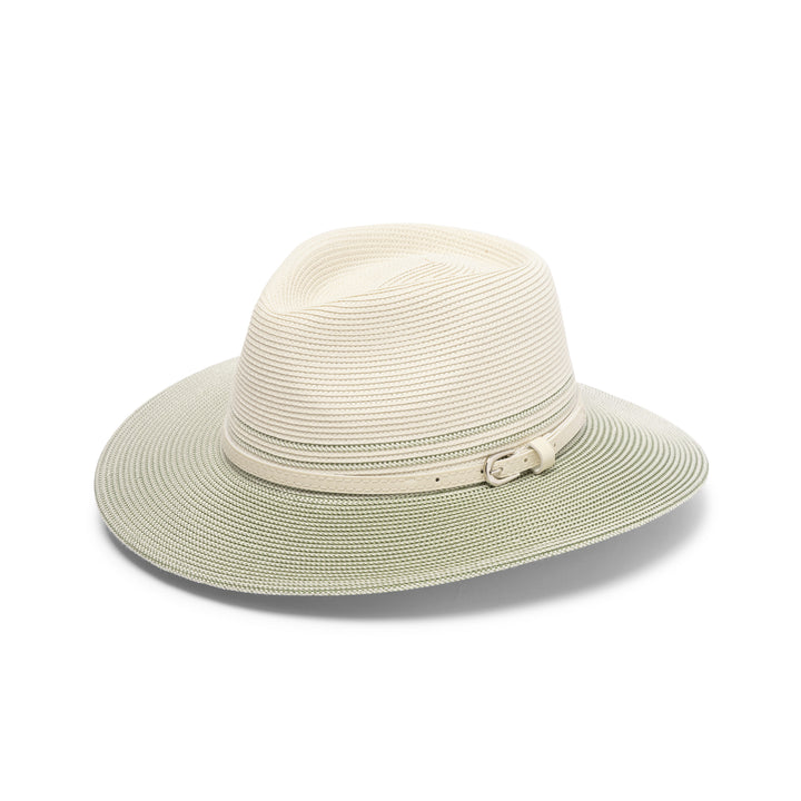 Heritage Town and Country Hat in ivory and sage colour, angled product view showing structured crown and wide brim