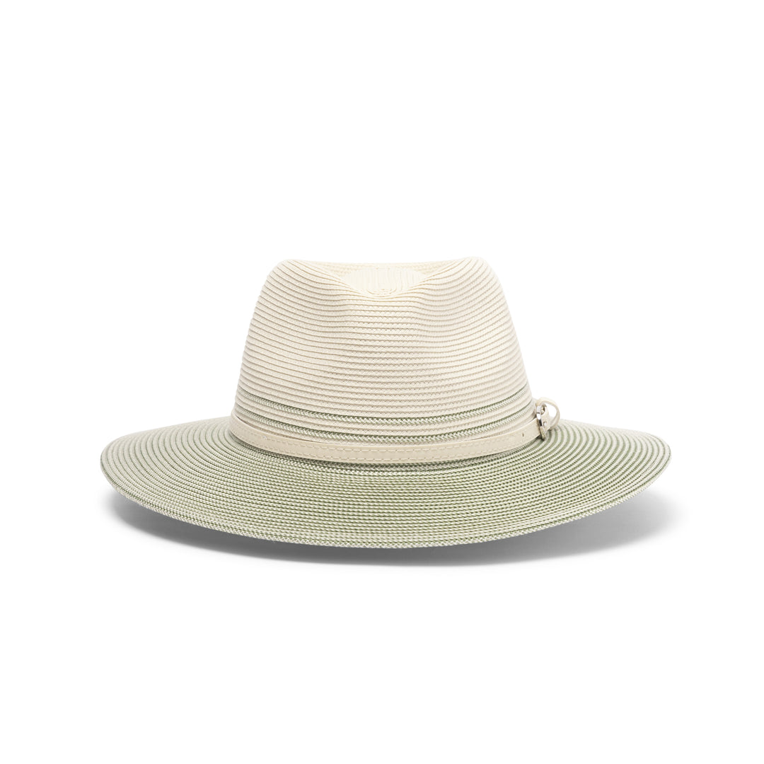 Heritage Town and Country Hat in ivory and sage colour, front view highlighting defined crown and band detail