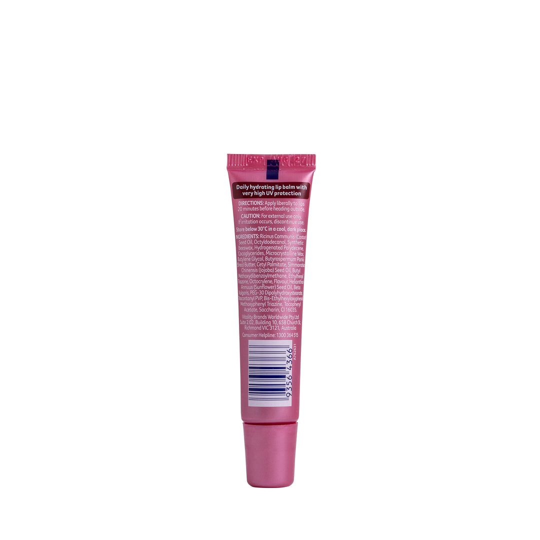 A pink squeeze tube of Milani Cosmetics eye cream, shown from the back with white text and a barcode on a plain white background.