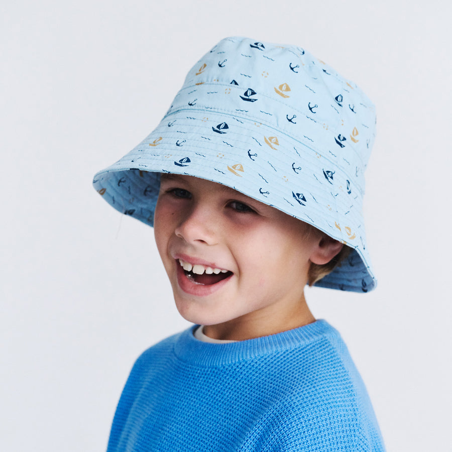Cancer Council | Mario Bucket Hat | Blue Boats | UPF50+ Protection