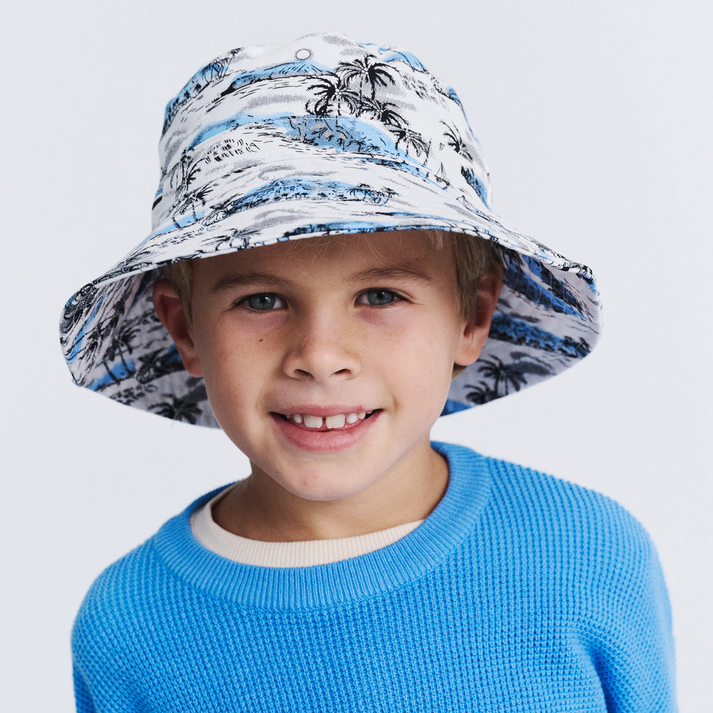 Cancer Council | Wade Bucket Hat - Front Model | Blue | UPF50+ Protection