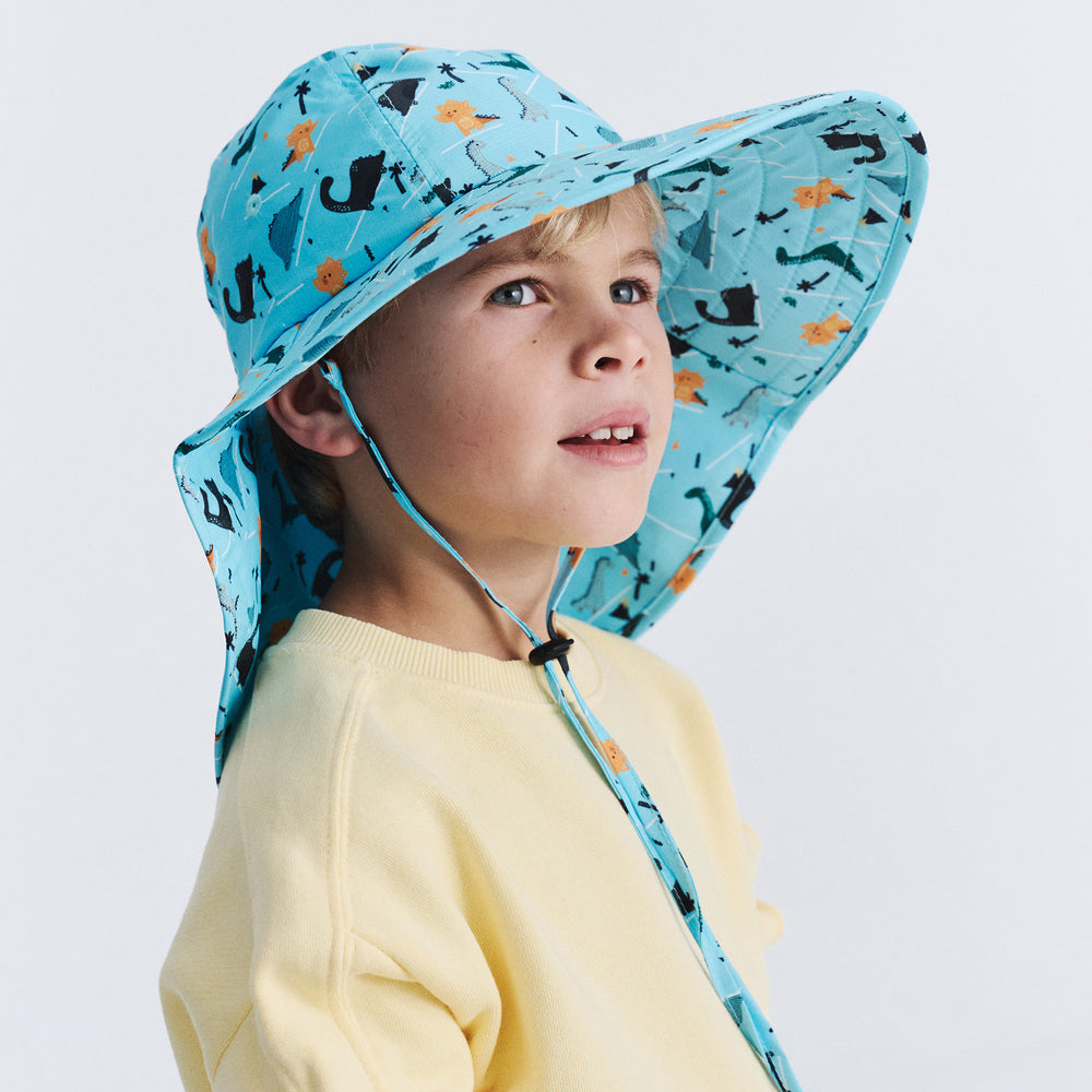 Cancer Council | Lonnie Bucket Hat - Side Model | Blue Dinosaur | UPF50+ Protection