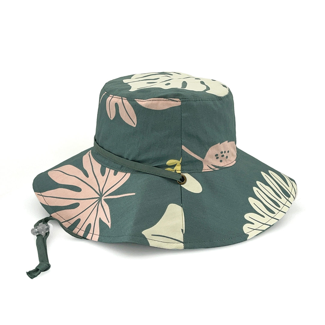 Cancer Council | Robin Bucket Hat - Side | Green Monstera | UPF50+ Protection