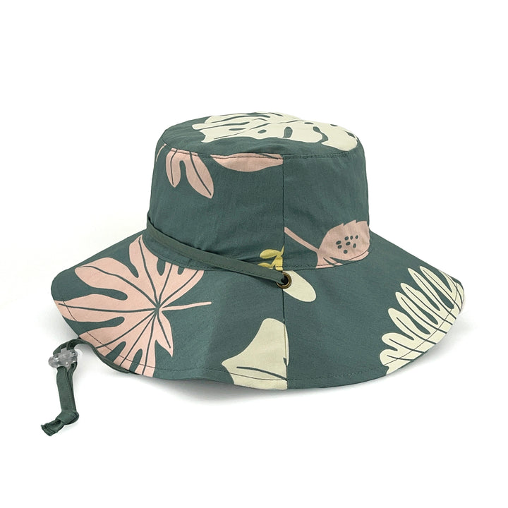 Cancer Council | Robin Bucket Hat - Side | Green Monstera | UPF50+ Protection