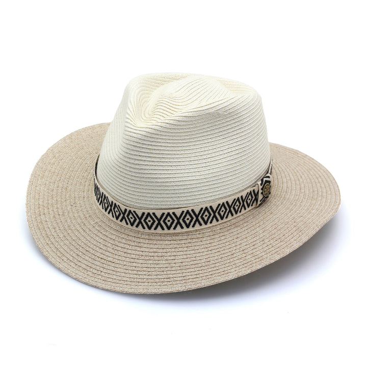Cancer Council | Nadia Fedora Hat - Angle | Ivory/Camel | UPF50+ Protection