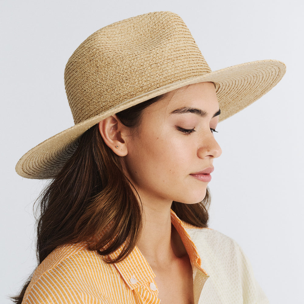 Cancer Council | Pamela Fedora Hat - Side Model | Natural | UPF50+ Protection