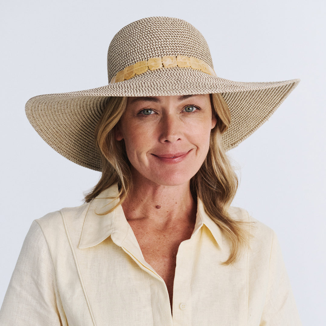 Cancer Council | Melissa Capeline - Front Model | Mixed Wheat | UPF50+ Protection
