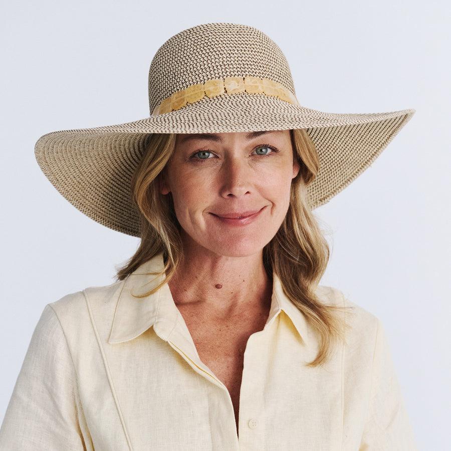 Cancer Council | Melissa Capeline - Front Model | Mixed Wheat | UPF50+ Protection
