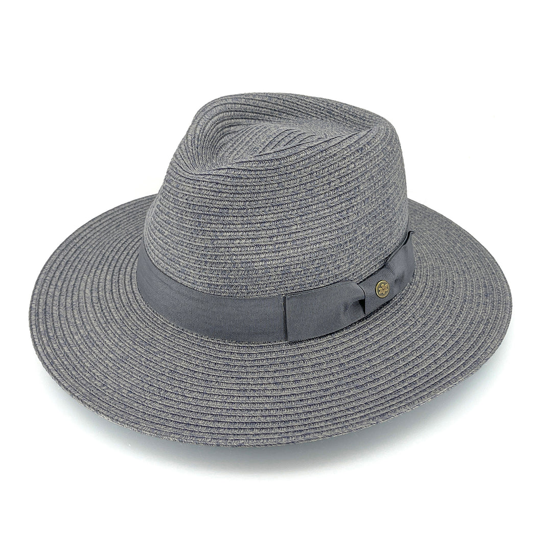 Sherry Fedora Hat in Mixed Blue colour, angle view highlighting crown shape and brim details