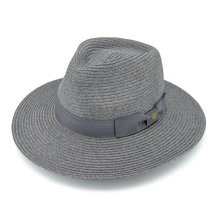 Sherry Fedora Hat in Mixed Blue colour, angle view highlighting crown shape and brim details