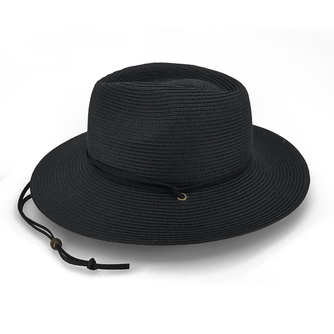 Jody Fedora Hat in Black colour, side profile showing wide brim and silhouette
