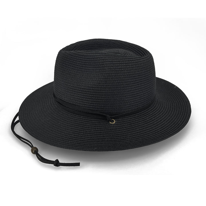 Jody Fedora Hat in Black colour, side profile showing wide brim and silhouette