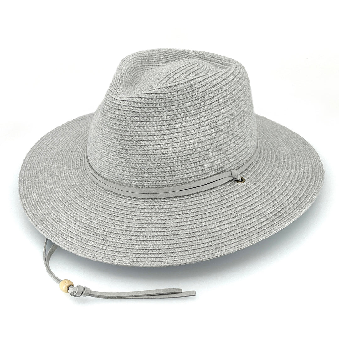 Jody Fedora Hat in Light Grey colour, angled product view showing structured crown and wide brim
