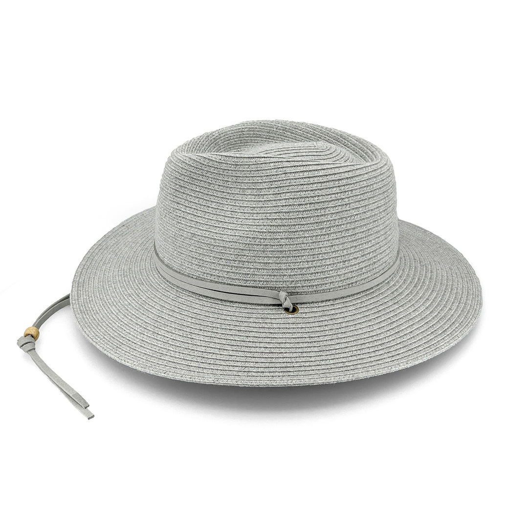 Jody Fedora Hat in Light Grey colour, side profile showing wide brim and silhouette