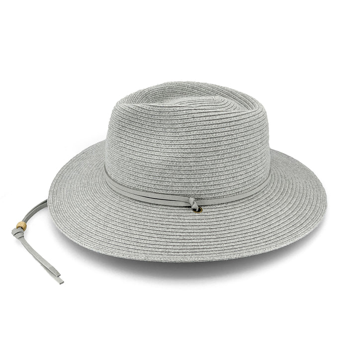Jody Fedora Hat in Light Grey colour, side profile showing wide brim and silhouette