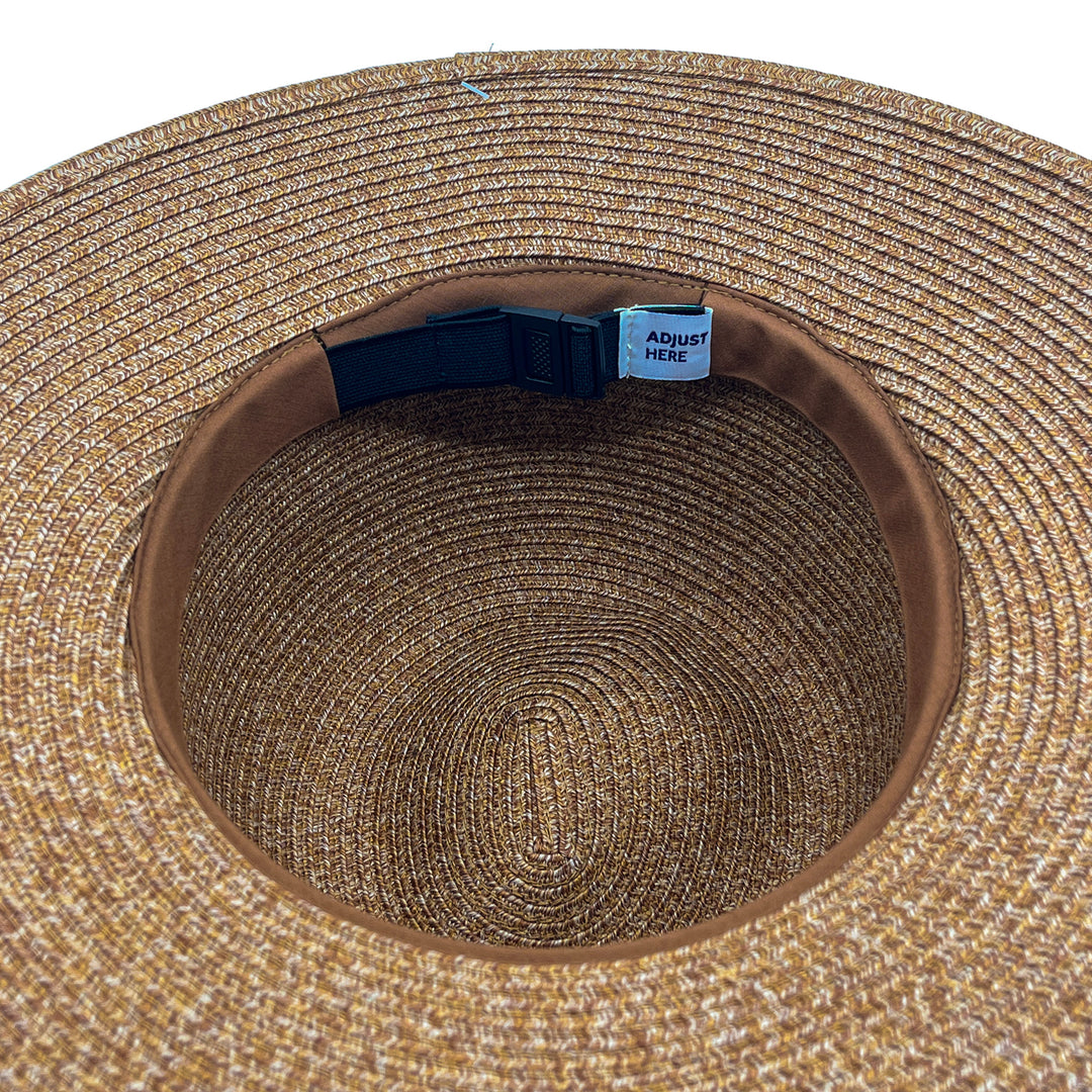 Maribel Cloche Hat in Cinnamon colour, underside of brim showing interior finish, stitching detail, and built-in size adjuster