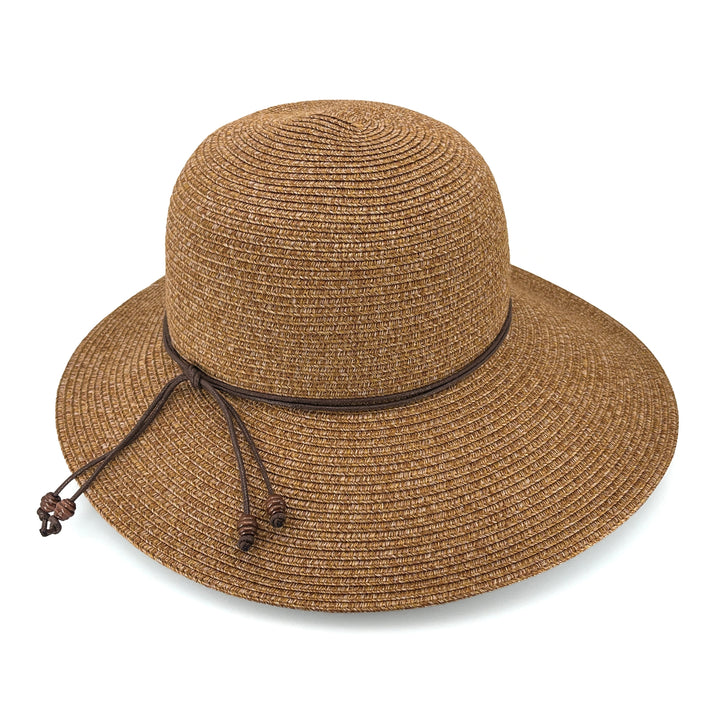Maribel Cloche Hat in Cinnamon colour, angled product view showing structured crown and wide brim