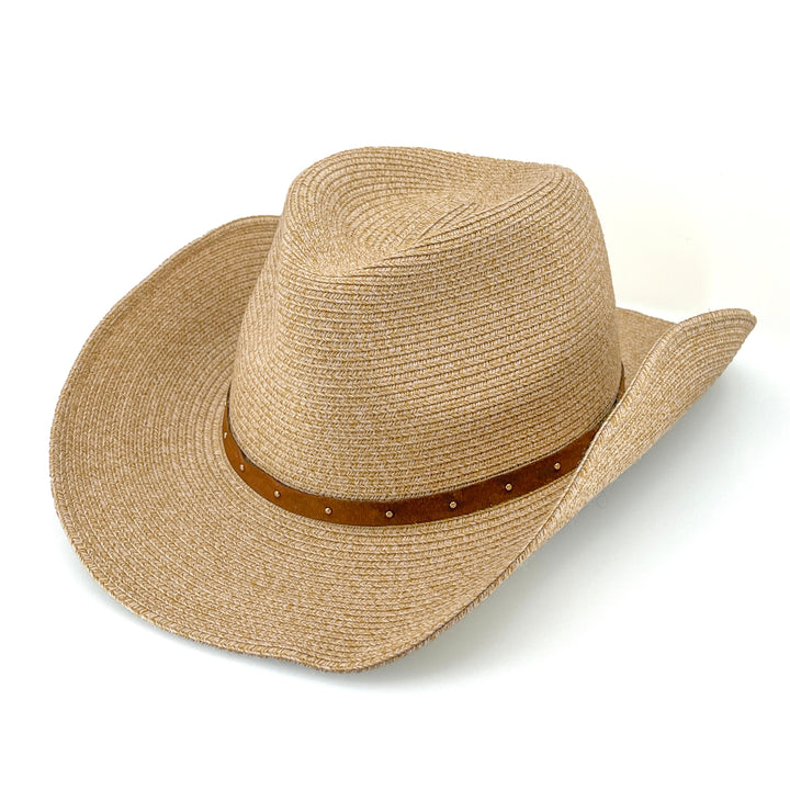 Jace Cowboy Hat in Natural colour, angled product view showing structured crown and wide brim