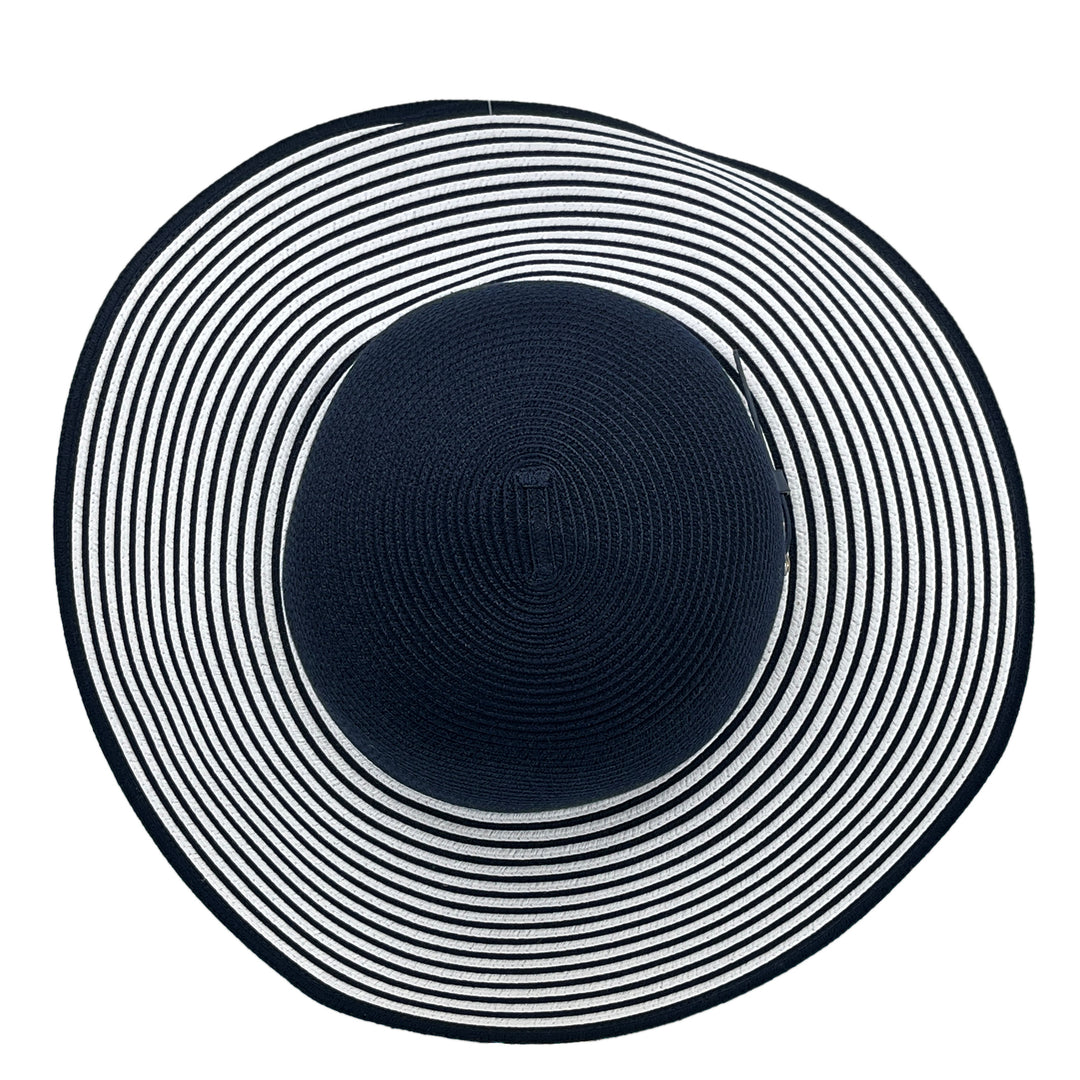 Amy Striped Capeline Hat in Navy/White colour, top view displaying crown structure and texture