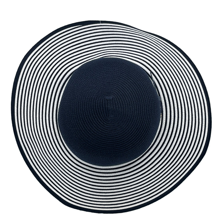 Amy Striped Capeline Hat in Navy/White colour, top view displaying crown structure and texture