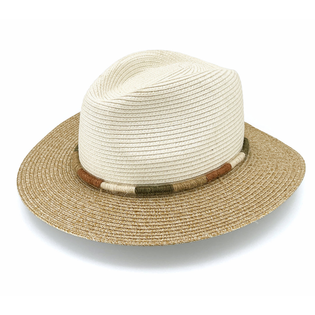 Sasha Fedora Hat in Ivory/Natural colour, angled product view showing structured crown and wide brim