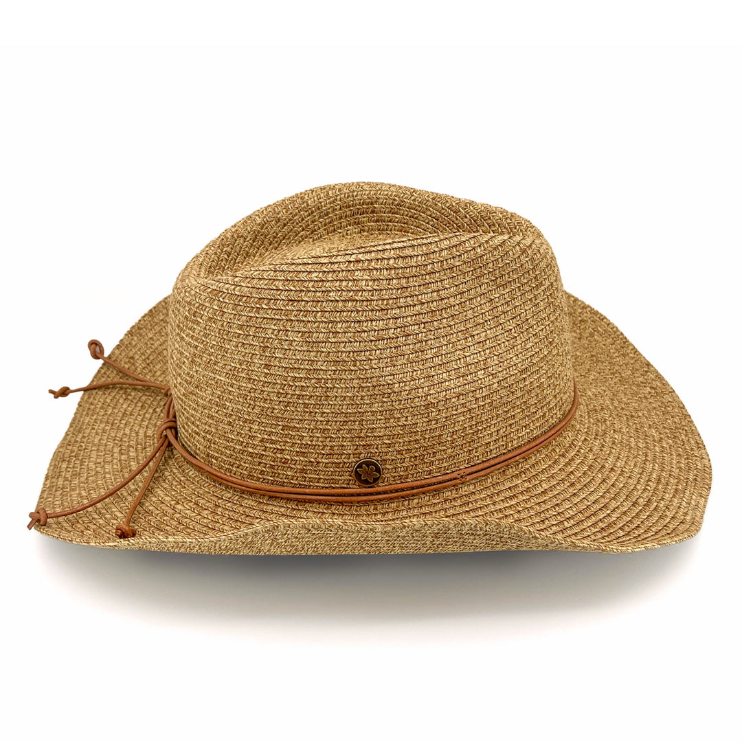 Kasey Cowboy Hat in Camel colour, side profile showing wide brim and silhouette