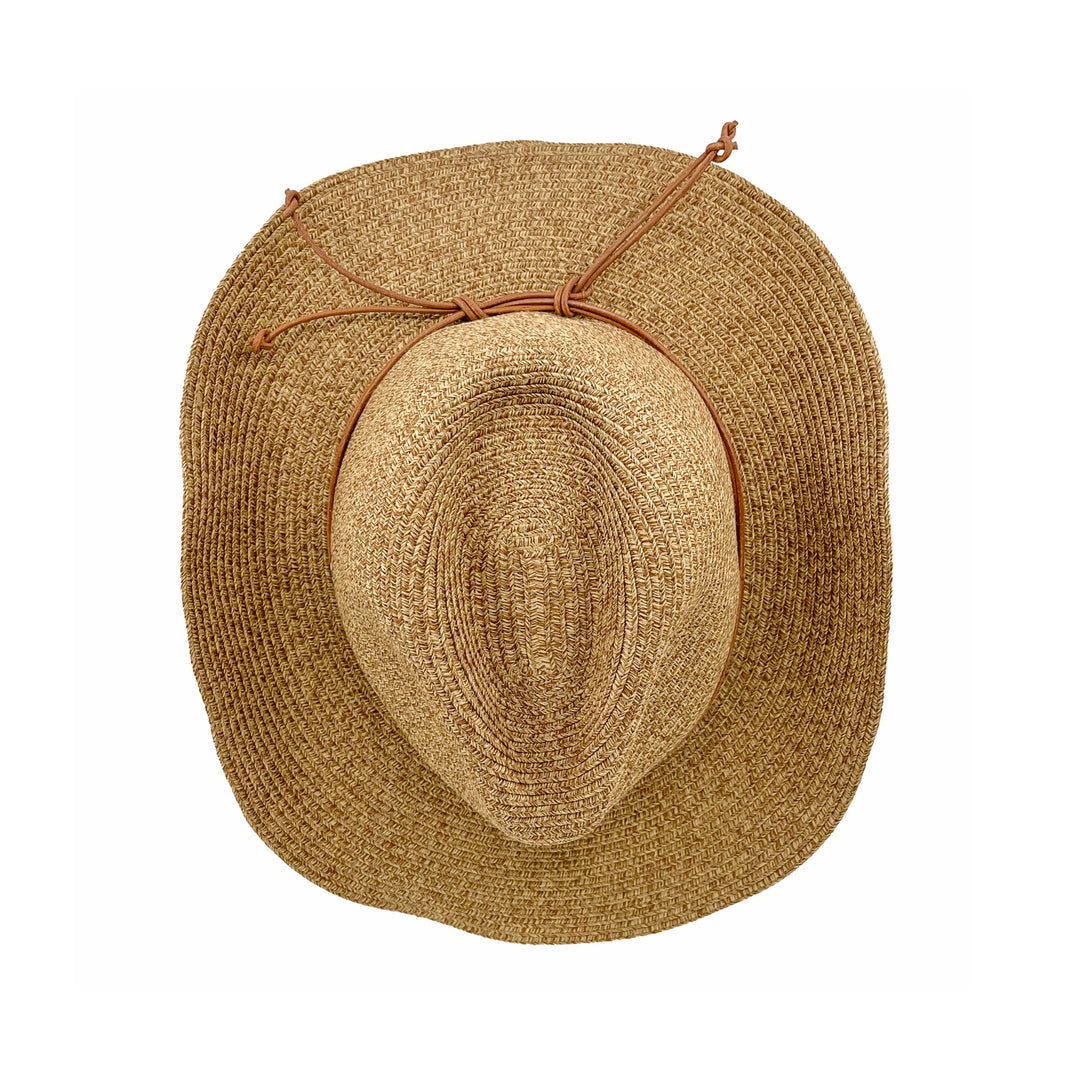 Kasey Cowboy Hat in Camel colour, top view displaying crown structure and texture