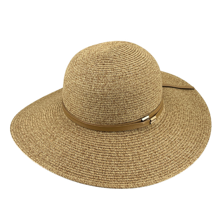 Gena Capeline Hat in camel colour, angled product view showing rounded crown and wide brim