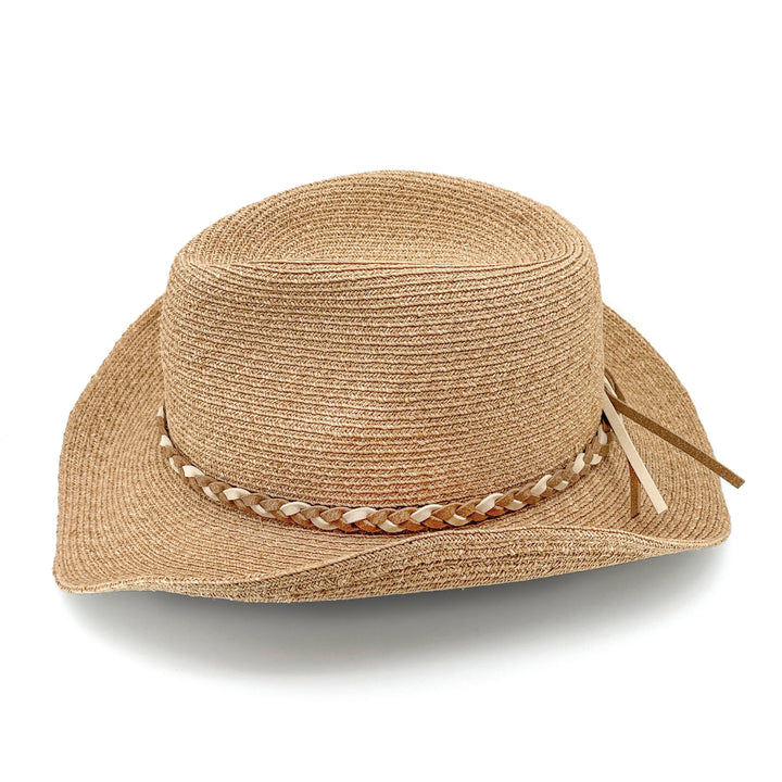 Jesse Raffia Cowboy Hat in natural colour, side profile showing wide brim coverage and structured silhouette