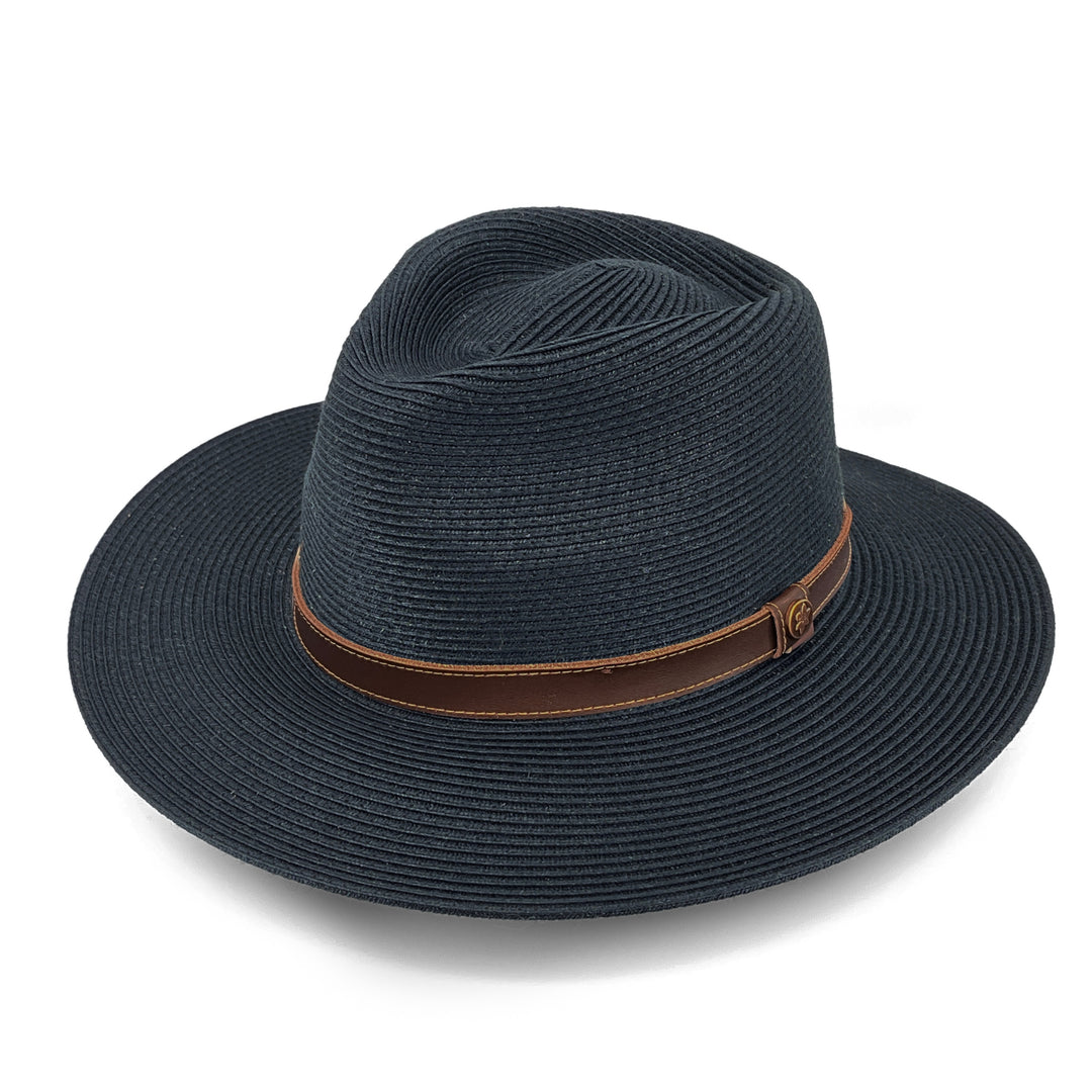 Morgan Fedora Hat in black colour, angled product view showing structured crown and classic brim