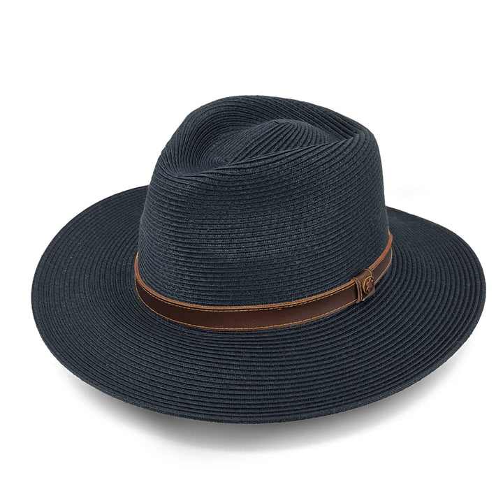 Morgan Fedora Hat in black colour, angled product view showing structured crown and classic brim