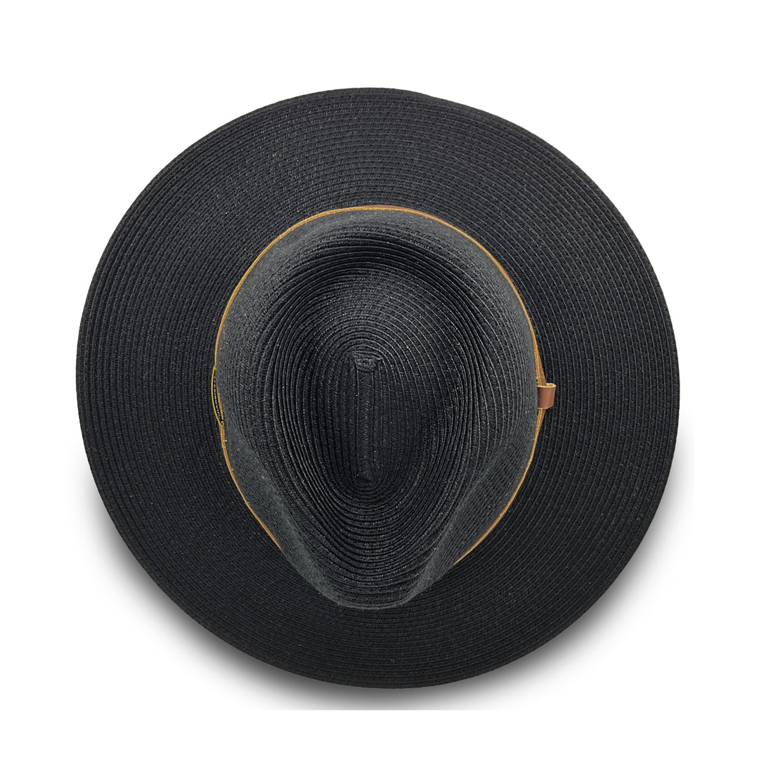 Morgan Fedora Hat in black colour, top view displaying crown structure