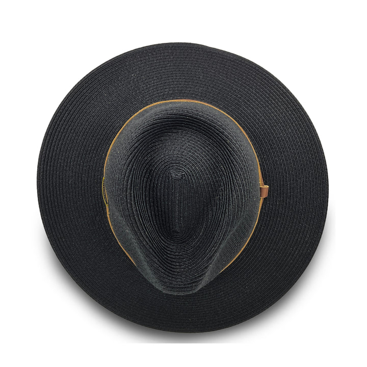 Morgan Fedora Hat in black colour, top view displaying crown structure