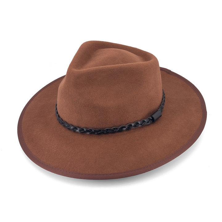 Bartle Fedora Hat in chocolate colour, angled product view showing structured crown and classic brim
