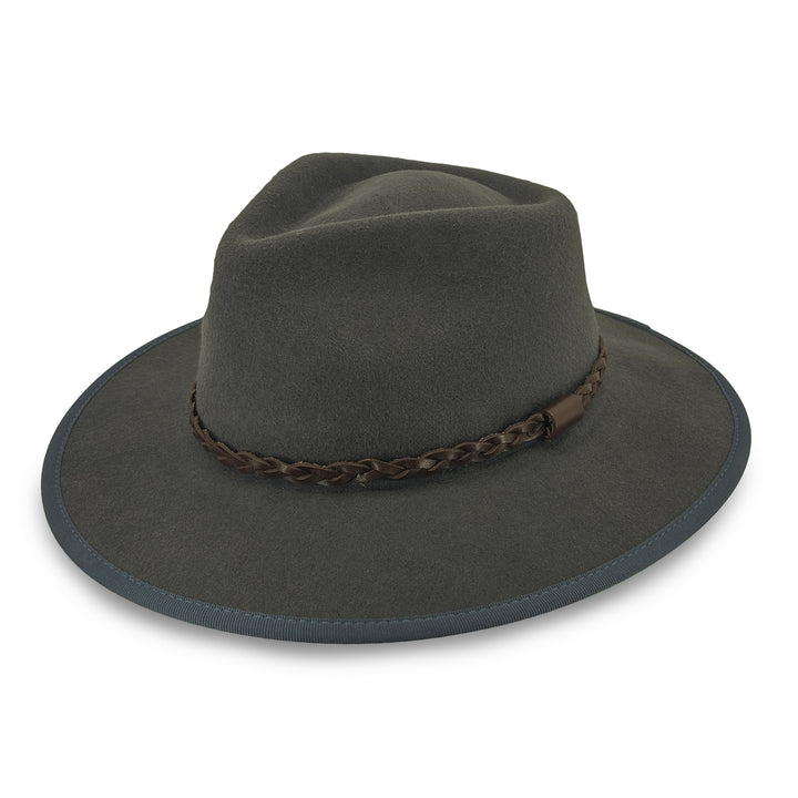 Bartle Fedora Hat in grey colour, angled product view showing structured crown and classic brim