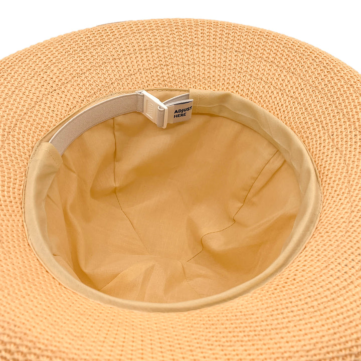 Classic Breton Hat in Apricot colour, underside of brim showing interior finish, stitching detail, and built-in size adjuster