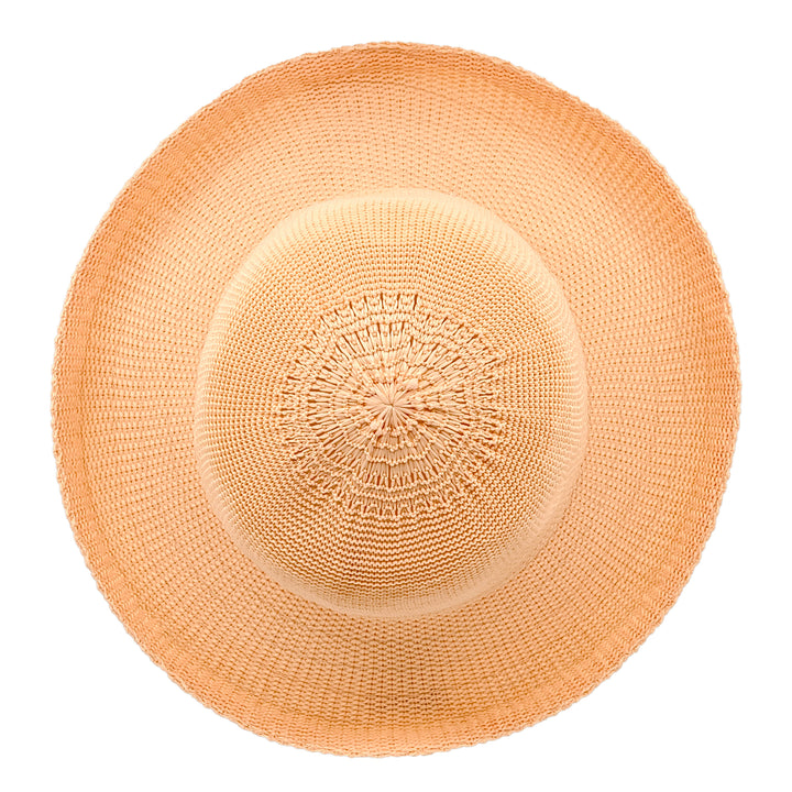 Classic Breton Hat in Apricot colour, top view displaying crown structure and texture