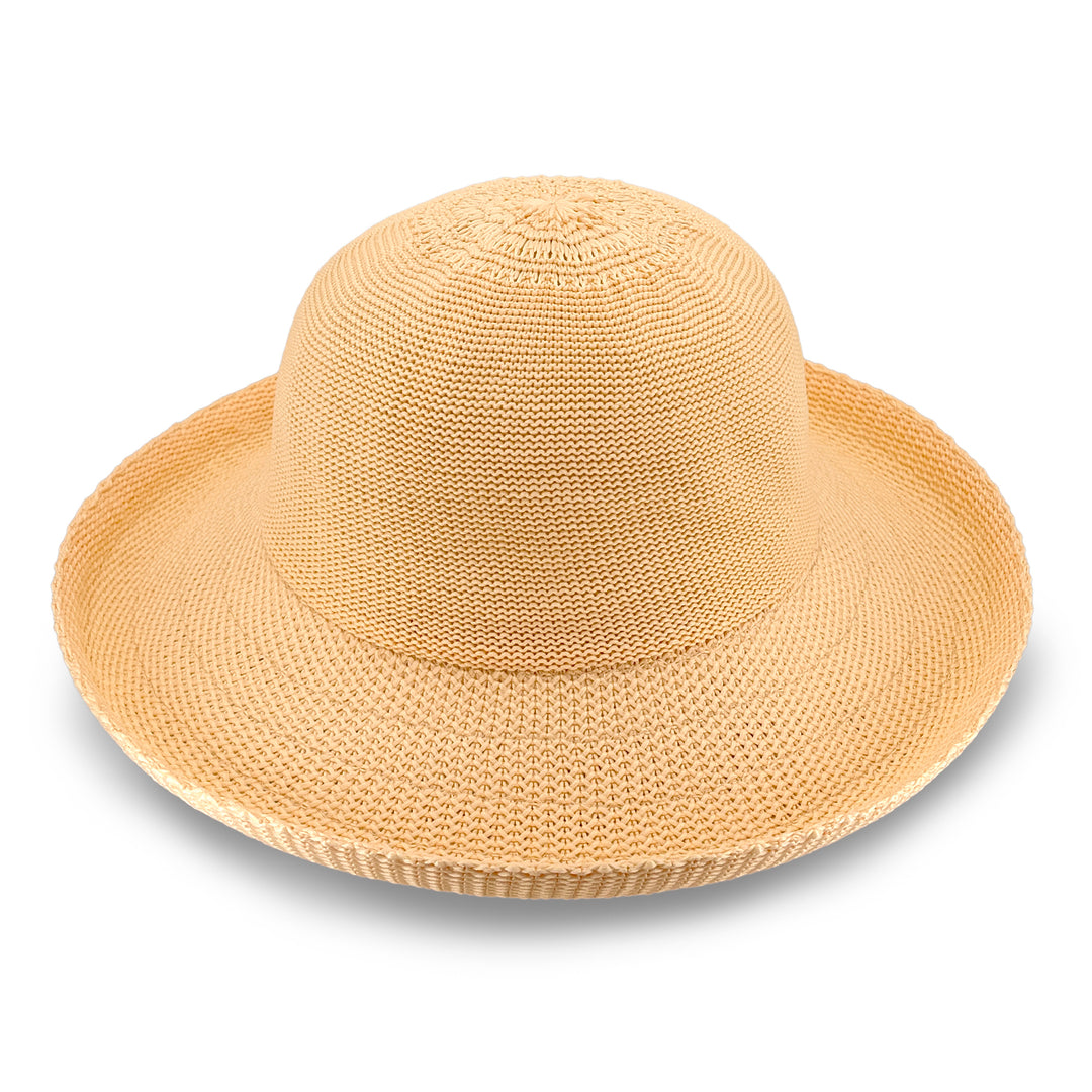 Classic Breton Hat in Apricot colour, front view highlighting crown shape and brim