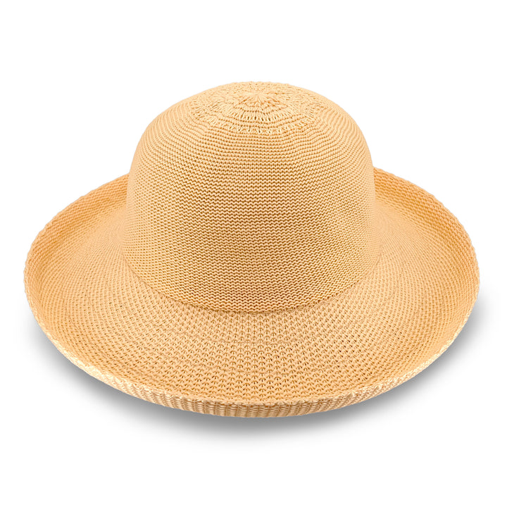 Classic Breton Hat in Apricot colour, front view highlighting crown shape and brim