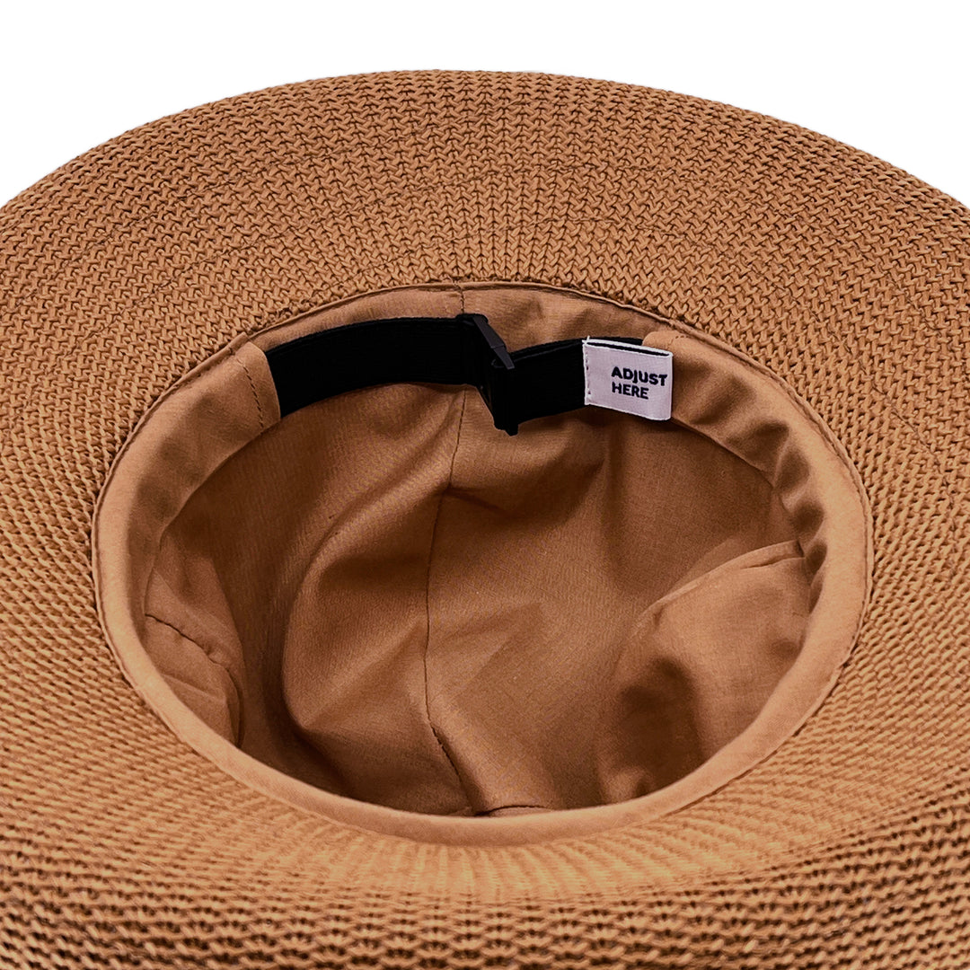 Classic Breton Hat in biscuit colour, underside of brim showing interior finish and size adjustment