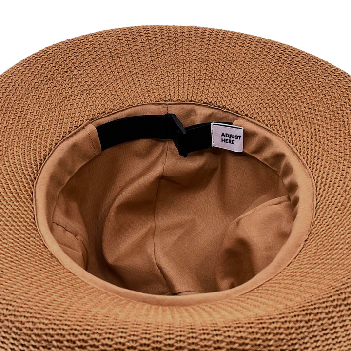 Classic Breton Hat in biscuit colour, underside of brim showing interior finish and size adjustment