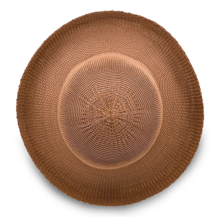 Classic Breton Hat in biscuit colour, top view displaying crown shape and smooth texture