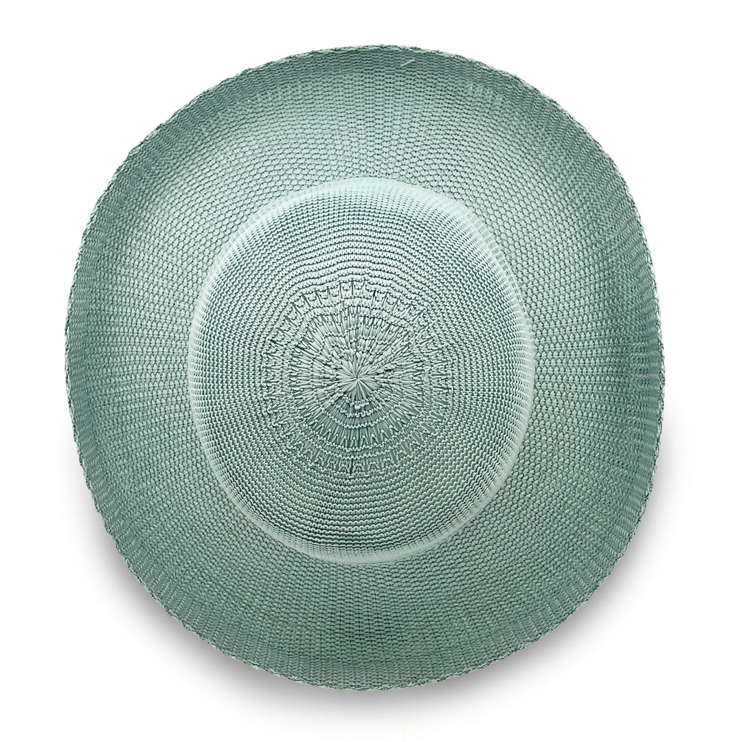 Classic Breton Hat in blue haze colour, top view displaying crown shape and smooth texture